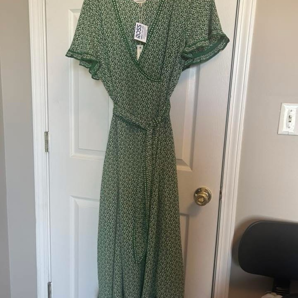 Green Floral Wrap Dress